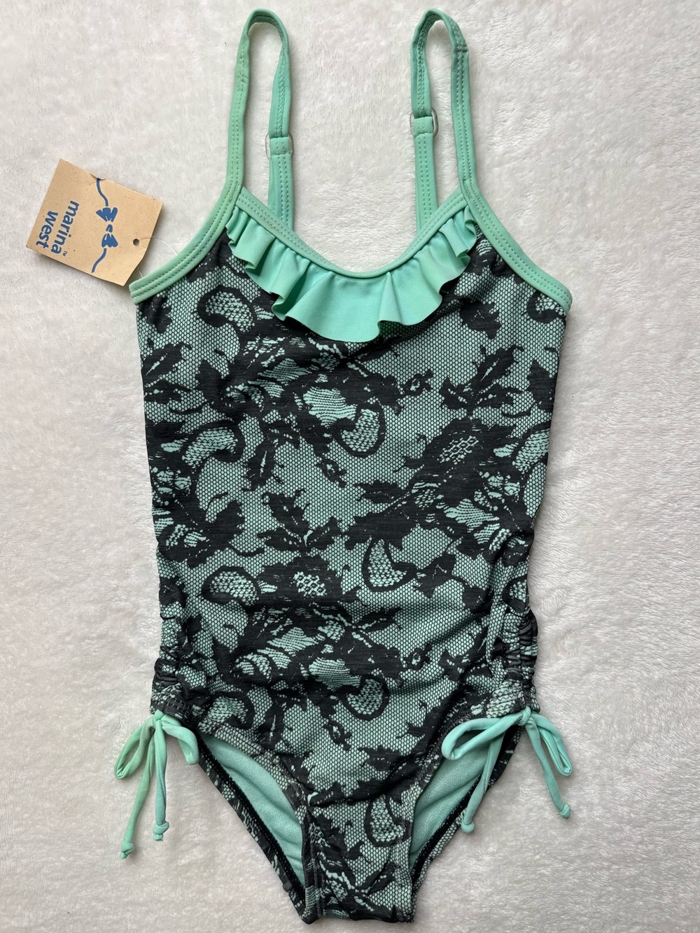 Marina West - Mint Green Lace-Overlay Design One-Piece Swimsuit with Ruffle
